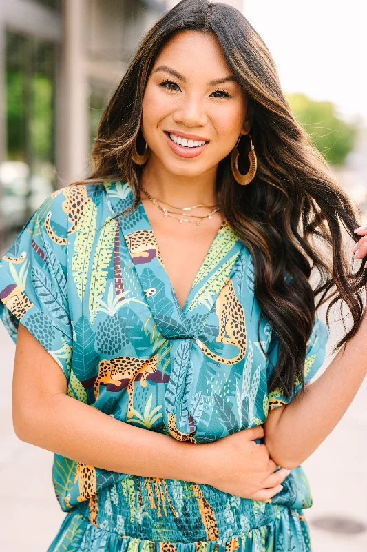 On An Adventure Green Leopard Blouse