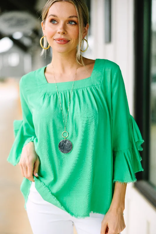 On Your Side Lime Green Linen Blouse