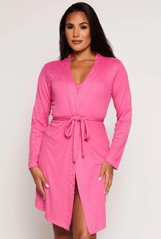 Pajama Crop Top and Shorts with Robe Set