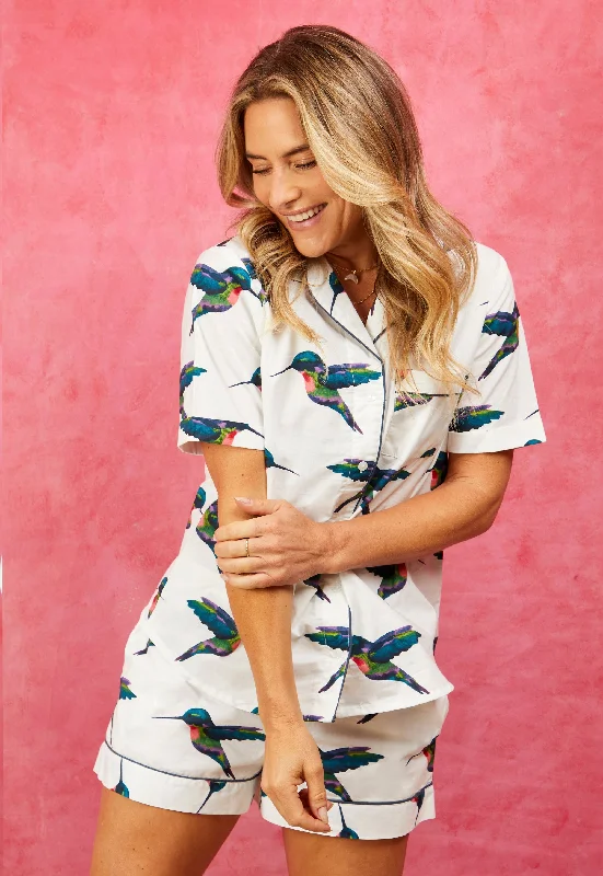 Womens Cotton Shortie Pyjamas White Hummingbird