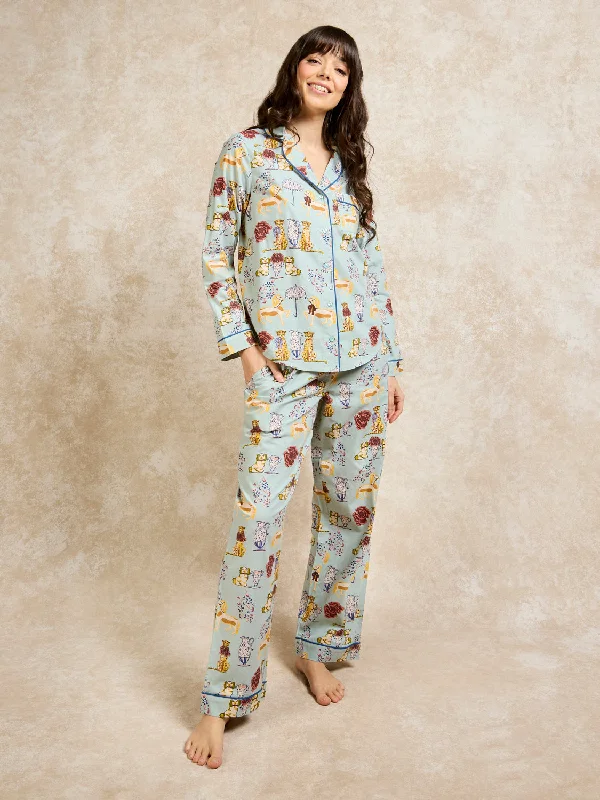 Womens Cotton Traditional Pyjamas Blue Ceramic Chinoiserie