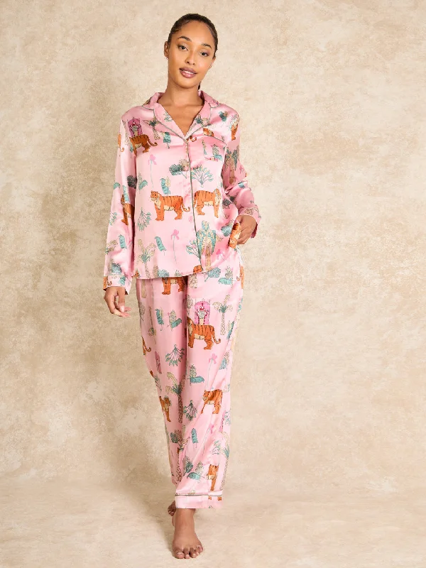 Womens Satin Traditional Pyjamas Monkey Business